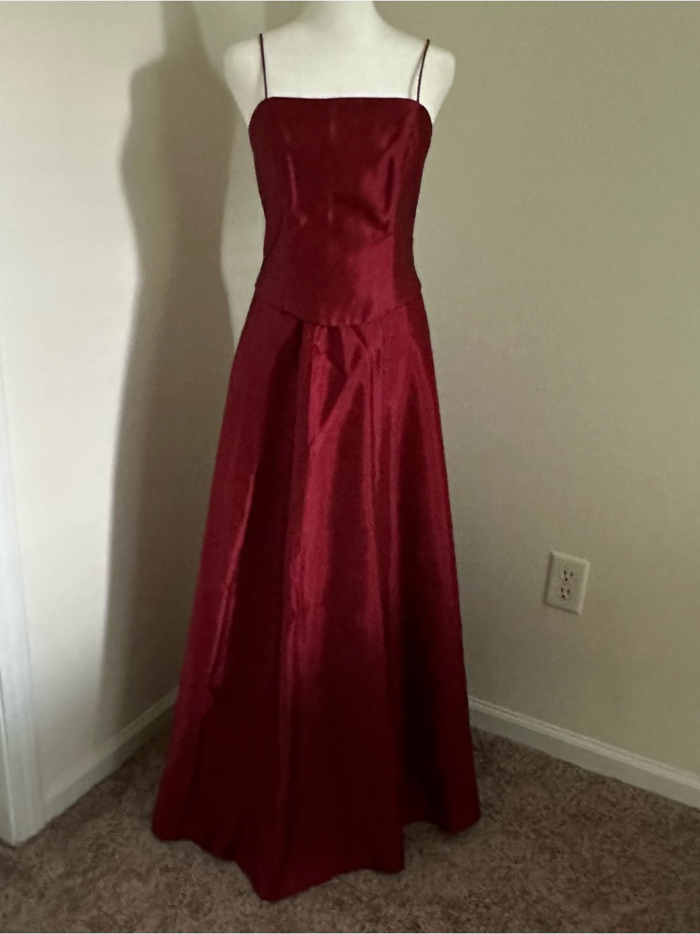 David's Bridal Burgundy Satin Spaghetti-Strap 2-Piece Maxi Dress